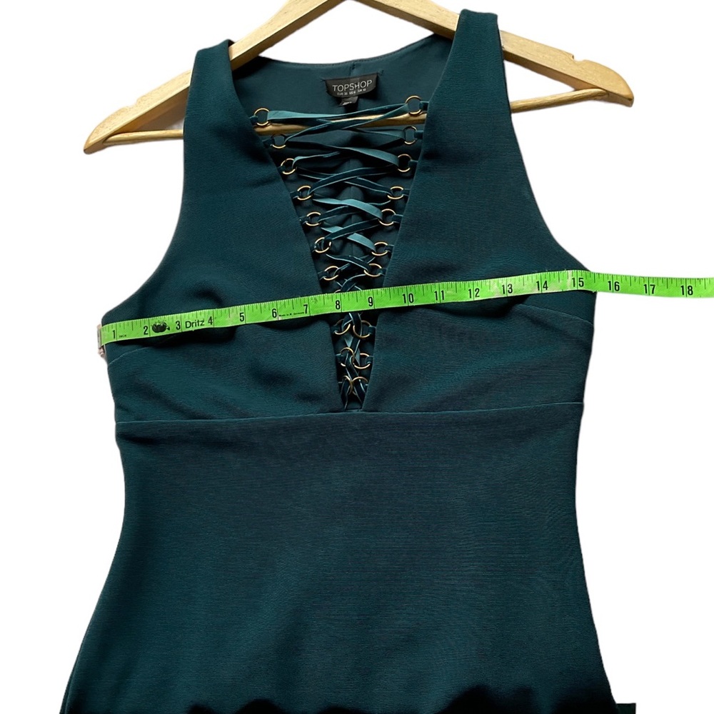 TopShop Old Money Blue BodyCon Dress W/ Deep V (6) - Picture 4 of 11